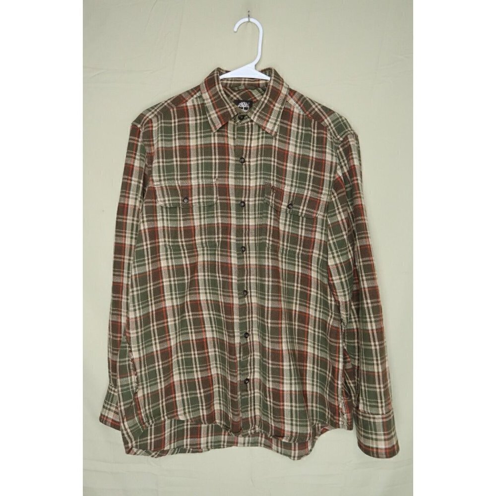 Vintage Timberland Multicolor Plaid Flannel Shirt Mens Small Long Sleeve Button